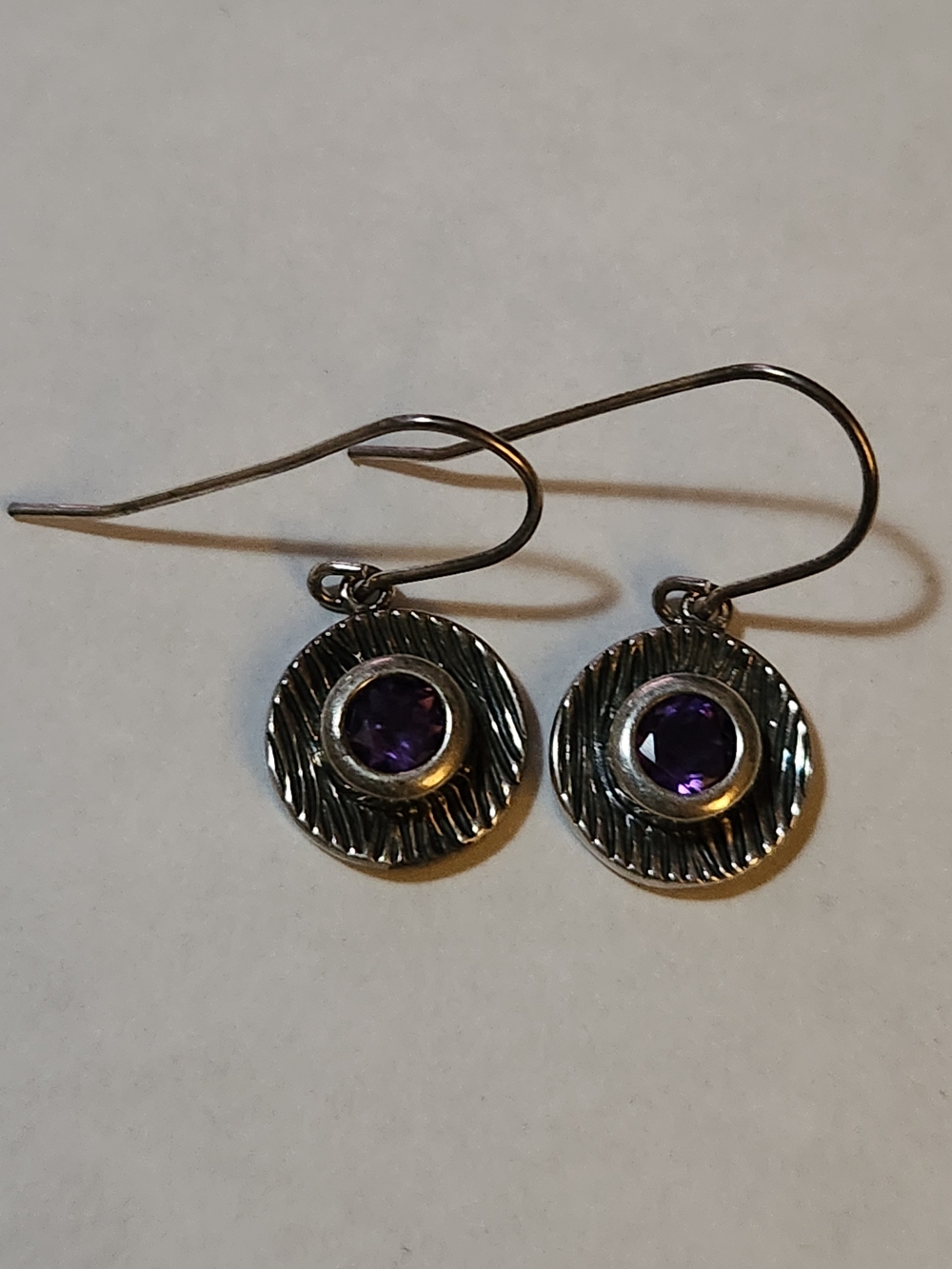 Sterling Silver Drop Earrings with Large Purple Amethyst